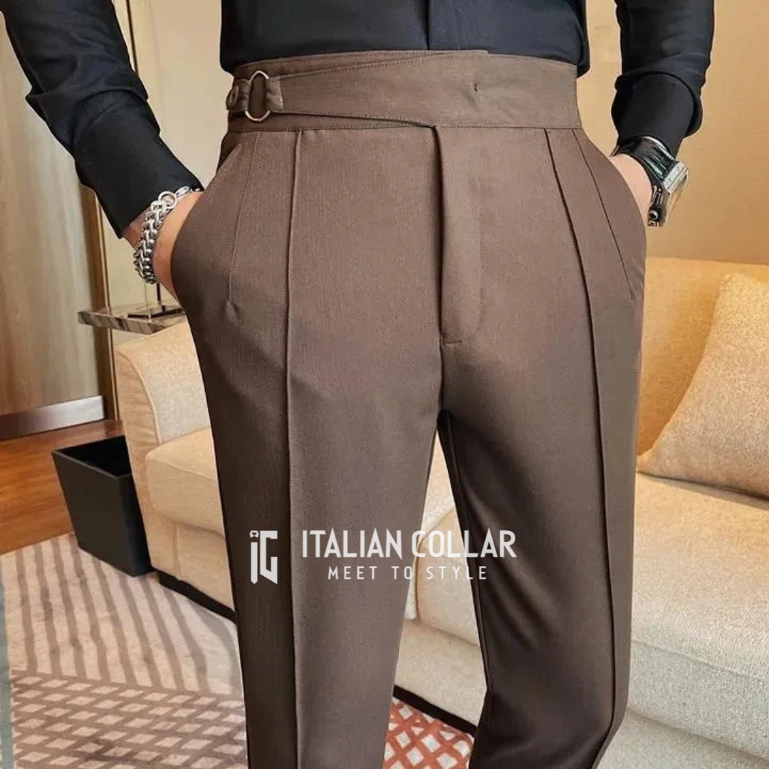 Coffee Ring Belt Gurkha Trousers By Italian Collar