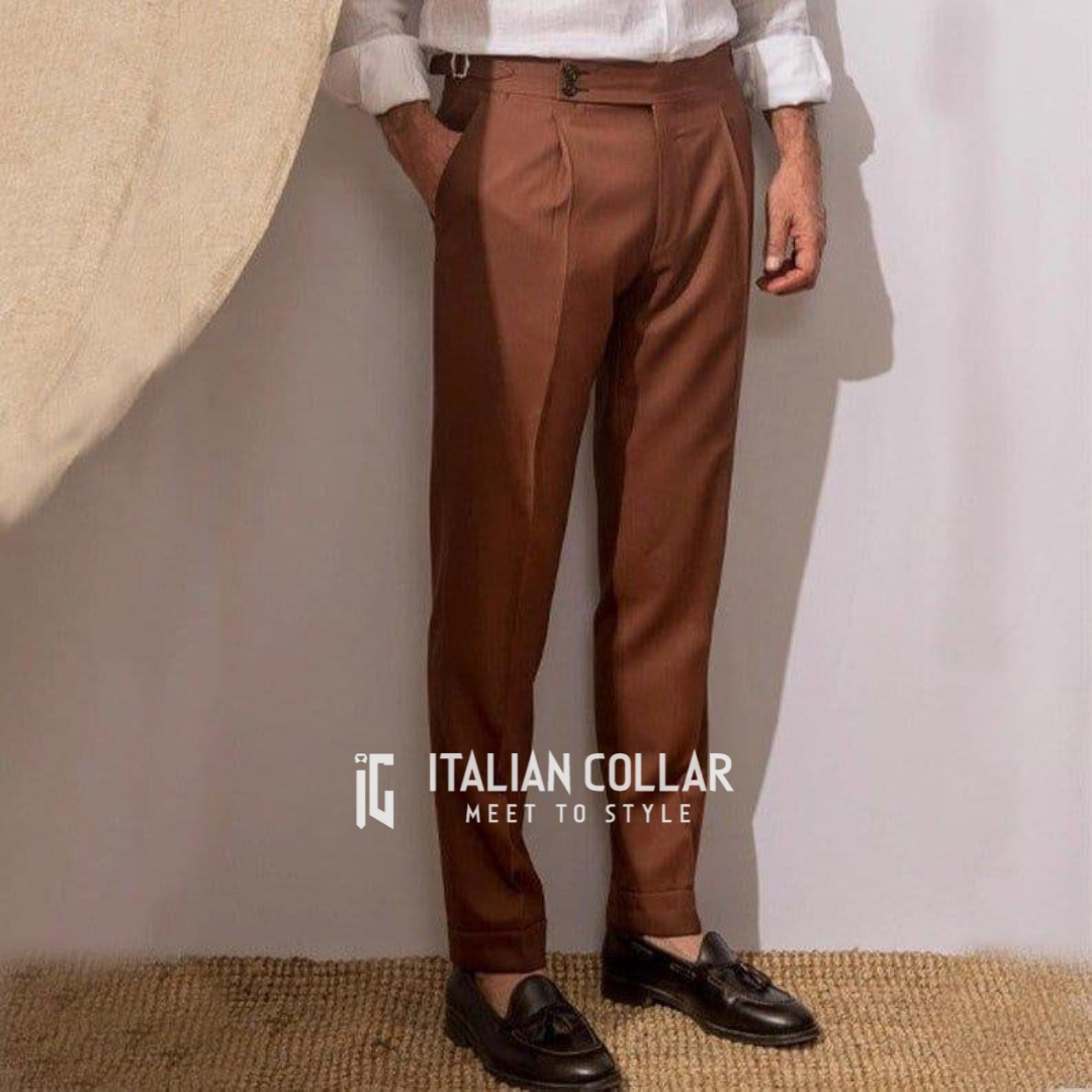 Coffee Signature Buttoned Gurkha Pants By Italian Collar