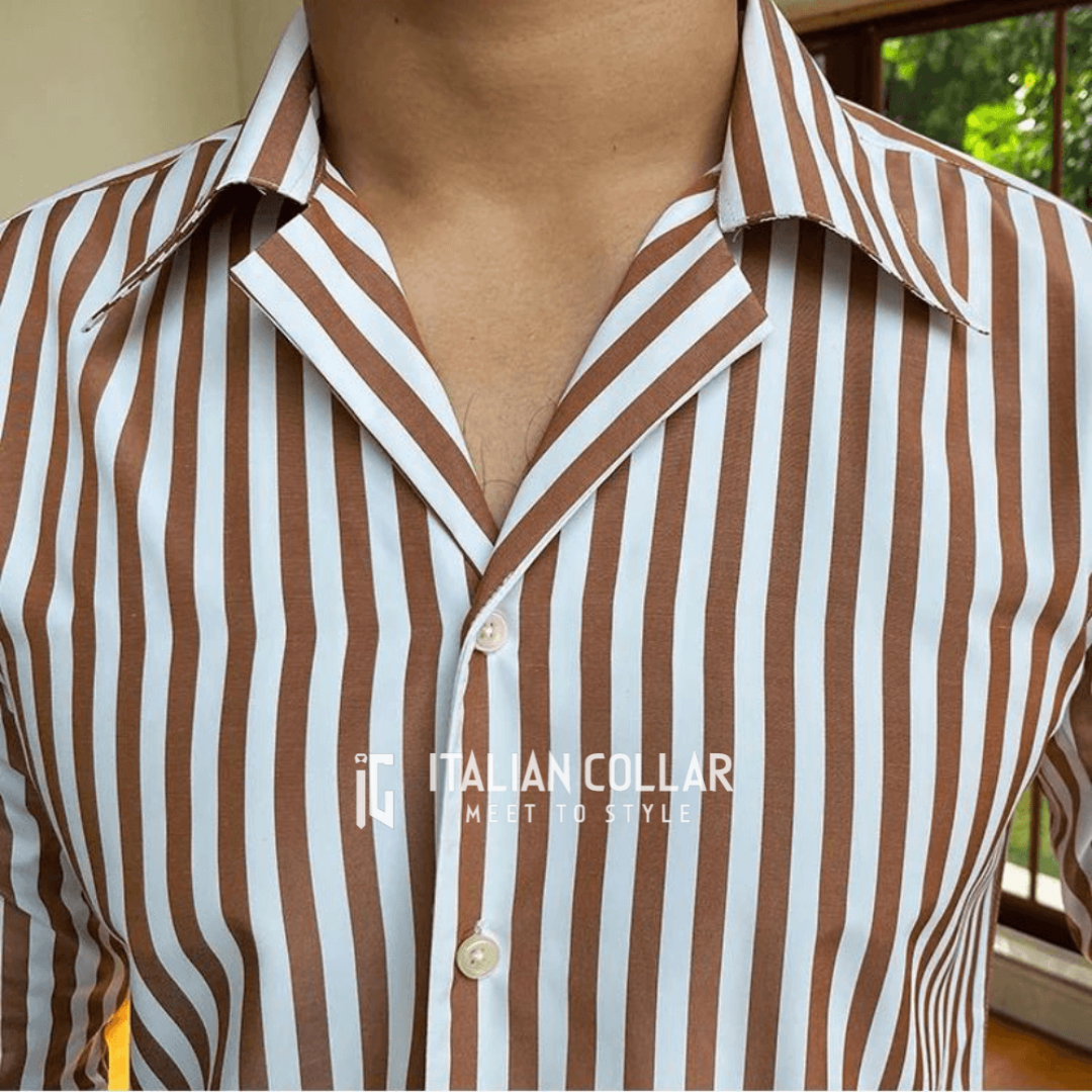 Coffee Striped Shirts By Italian Collar