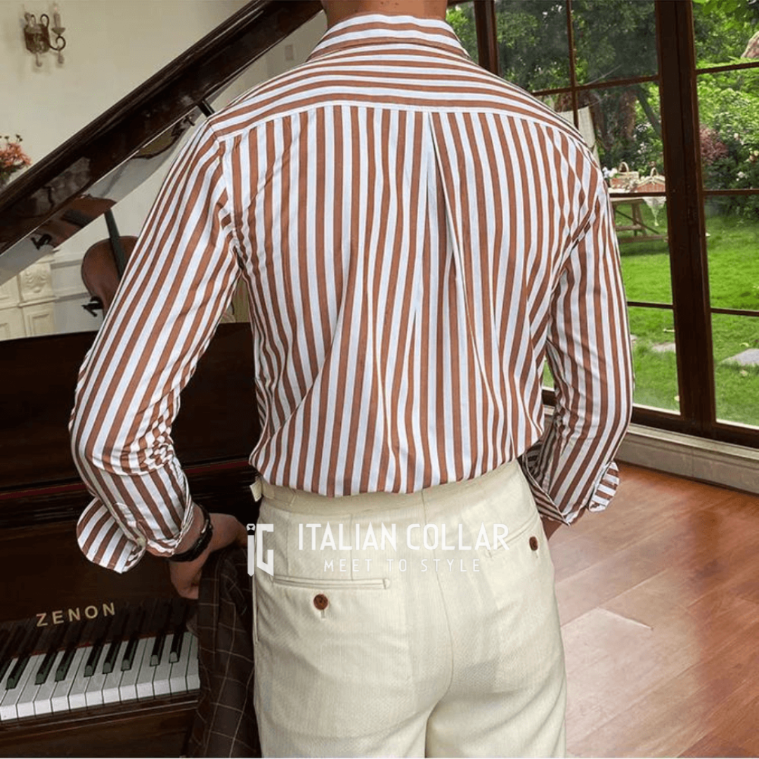 Coffee Striped Shirts By Italian Collar