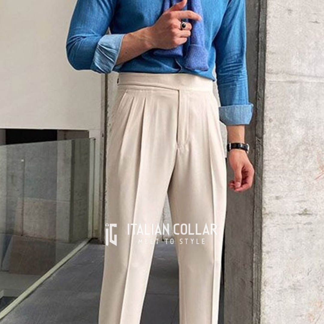 Cream Classic Buttoned Gurkha Pants By Italian Collar