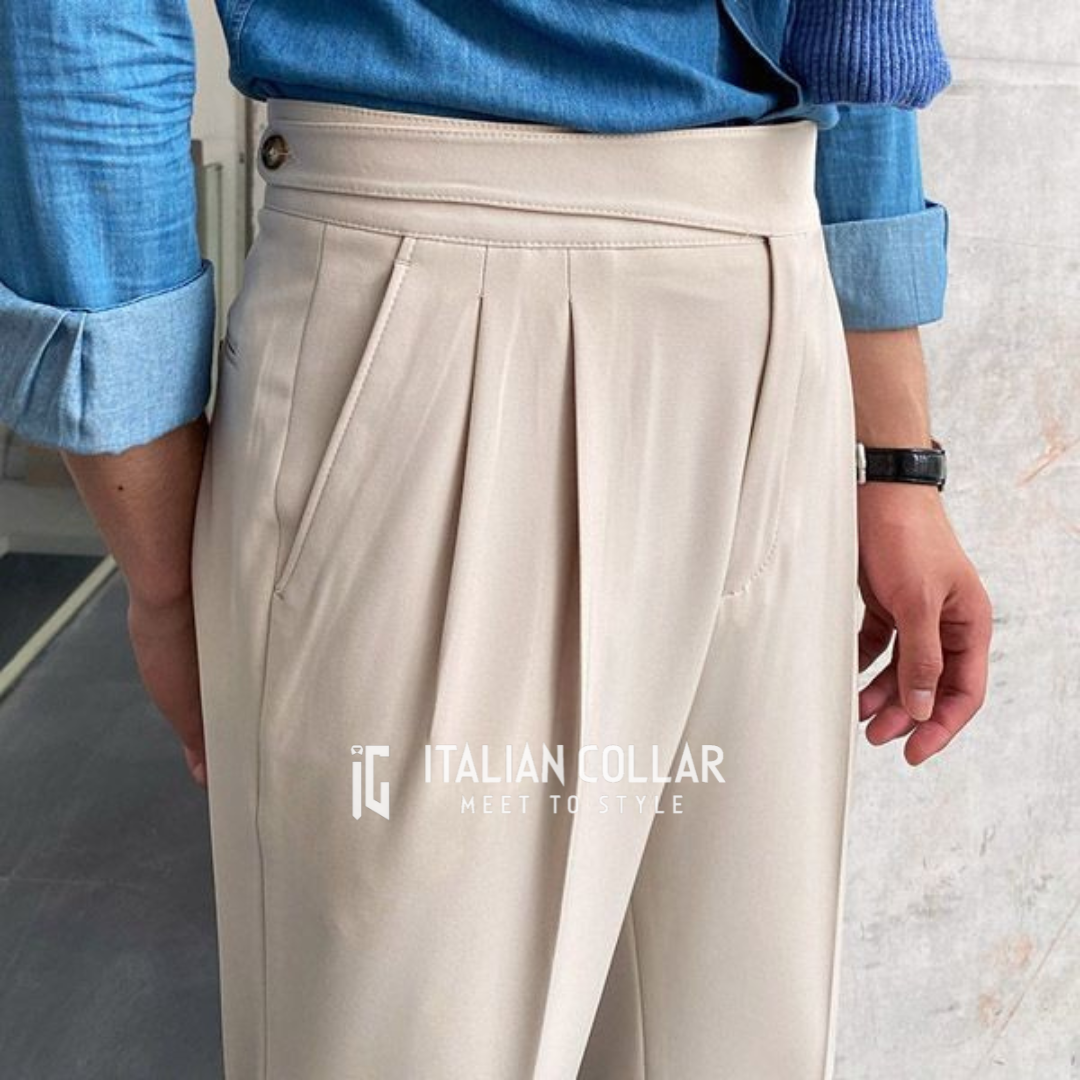 Cream Classic Buttoned Gurkha Pants By Italian Collar