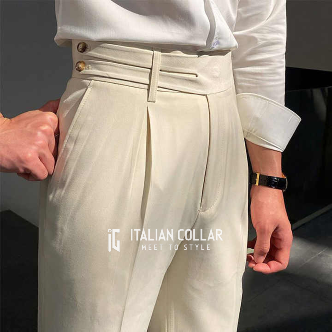 Cream Double Buttoned Gurkha Pant By Italian Collar