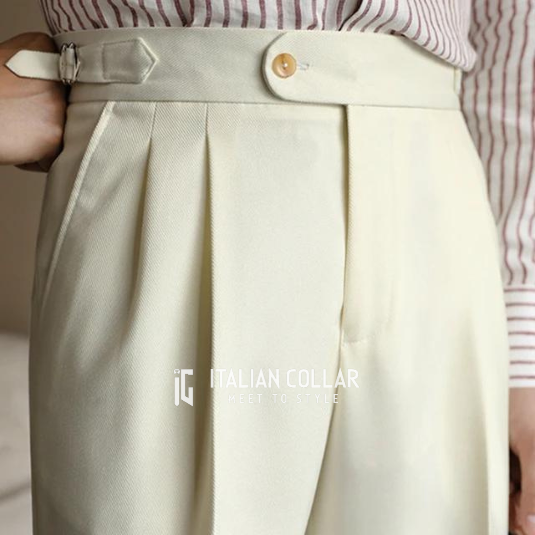Cream Elegant Signature Gurkha Trousers By Italian Collar