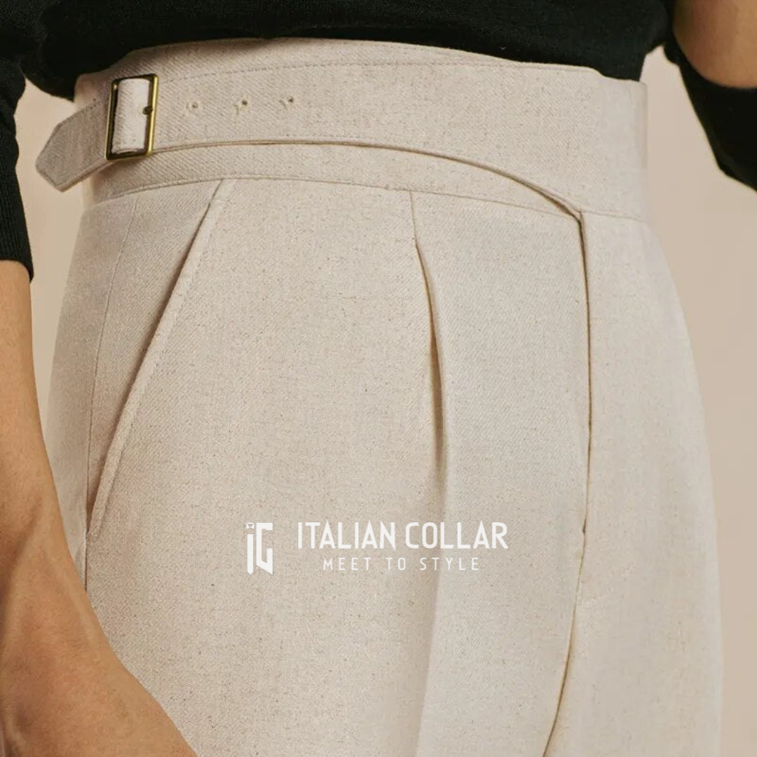 Cream Italian Exotic Gurkha Pants By Italian Collar