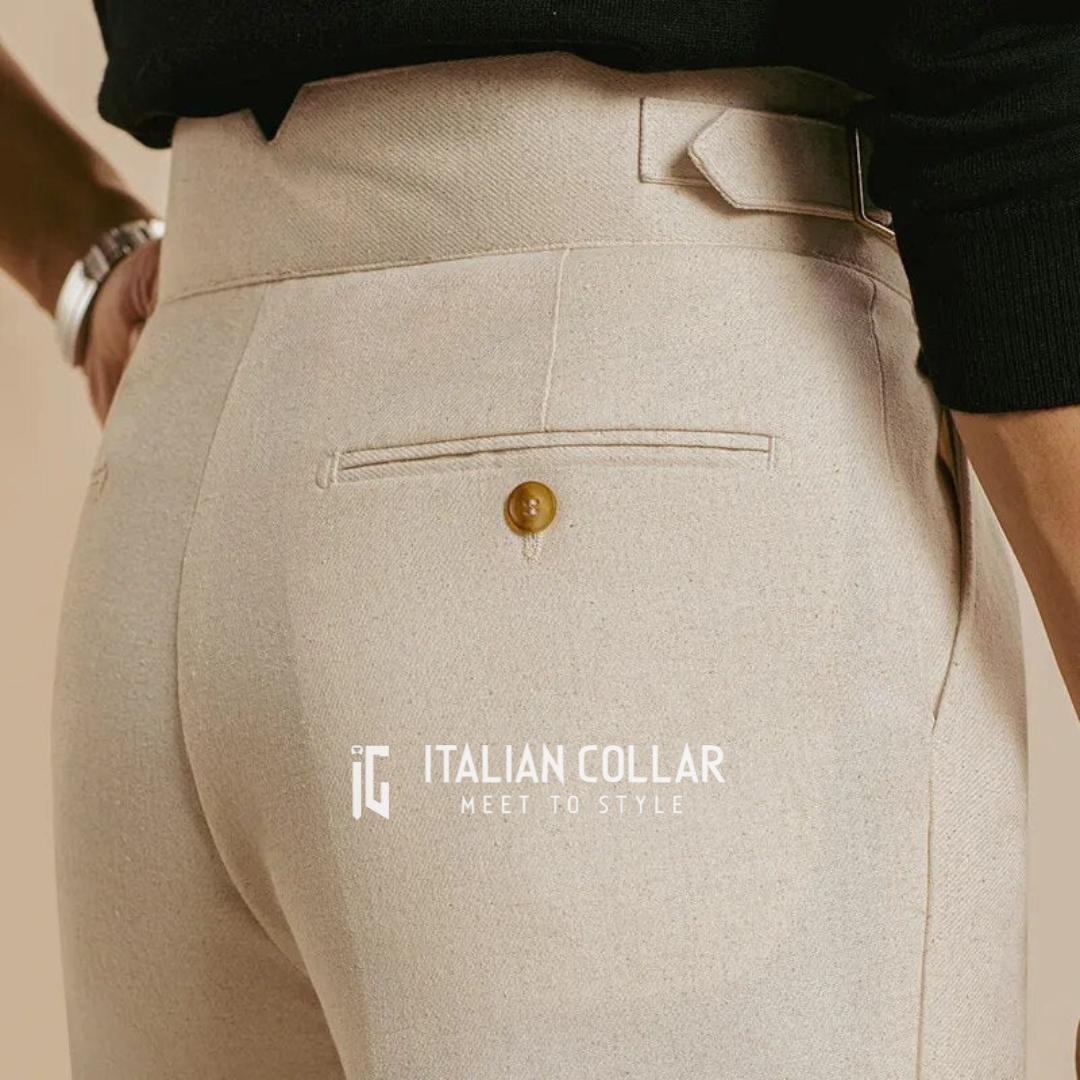 Cream Italian Exotic Gurkha Pants By Italian Collar