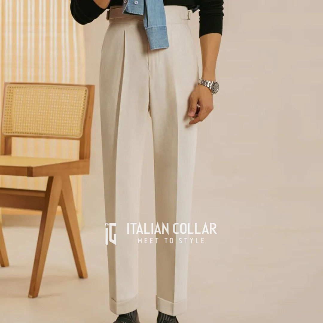 Cream Italian Exotic Gurkha Pants By Italian Collar