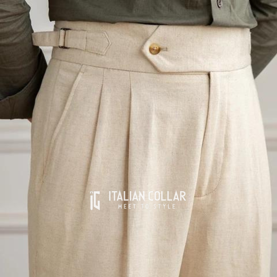 Cream Italian Signature Formal Gurkha Pants By Italian Collar