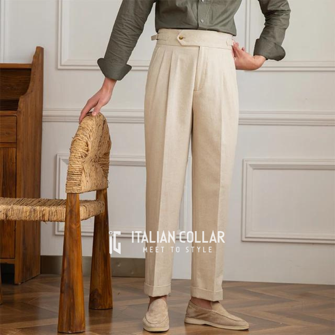 Cream Italian Signature Formal Gurkha Pants By Italian Collar