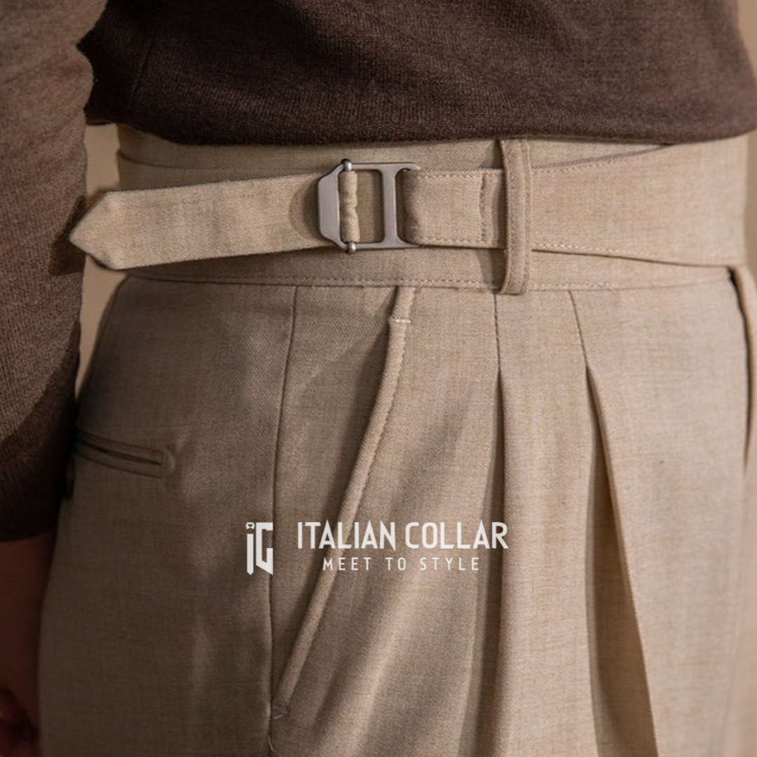 Beige Detachable Buckle Gurkha Pants By Italian Collar