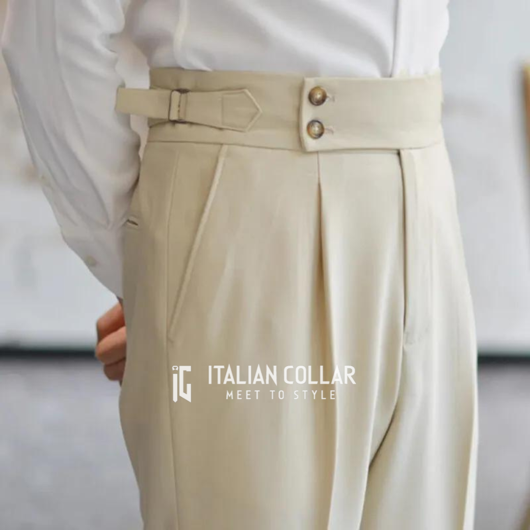 Cream Signature Buttoned Gurkha Pants By Italian Collar