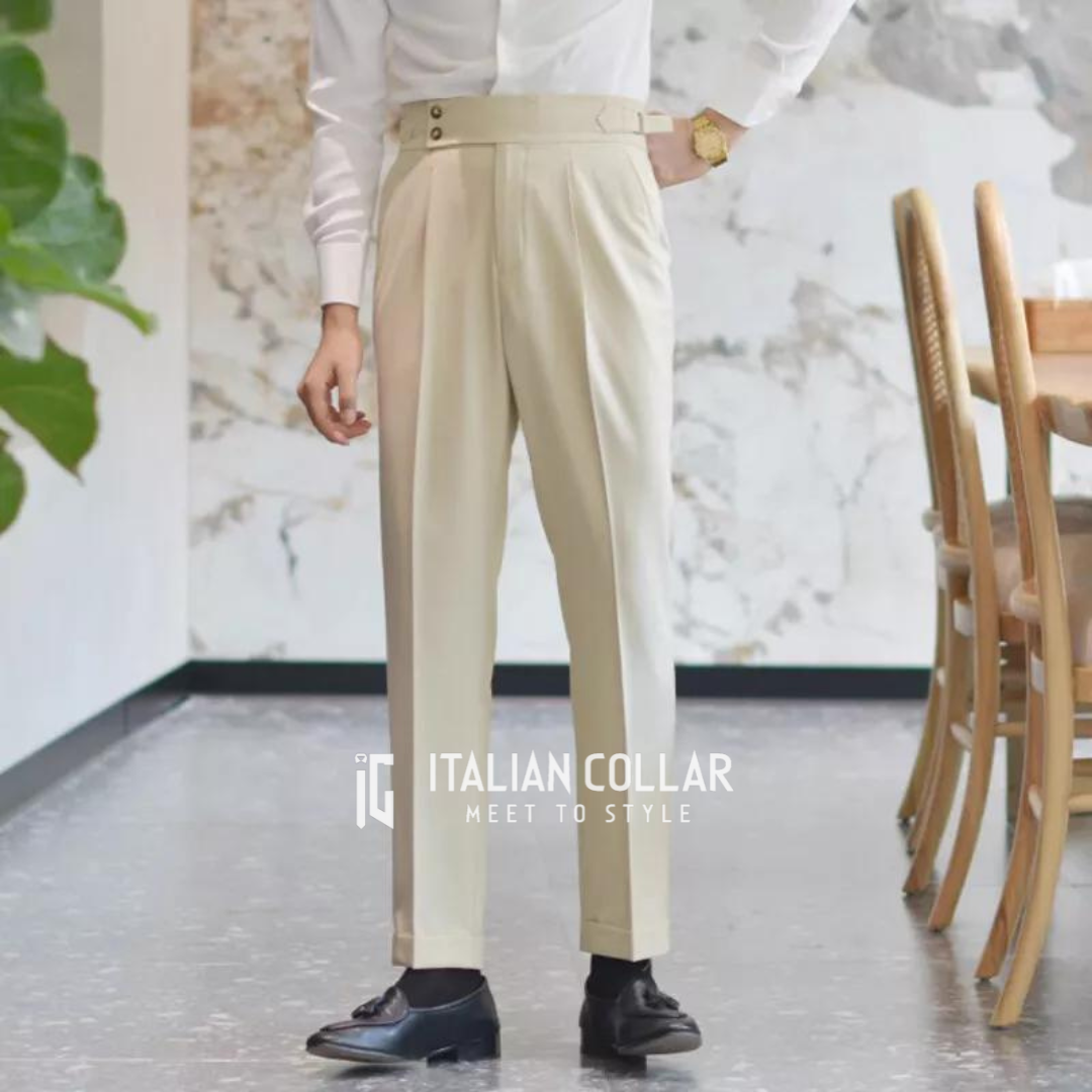Cream Signature Buttoned Gurkha Pants By Italian Collar