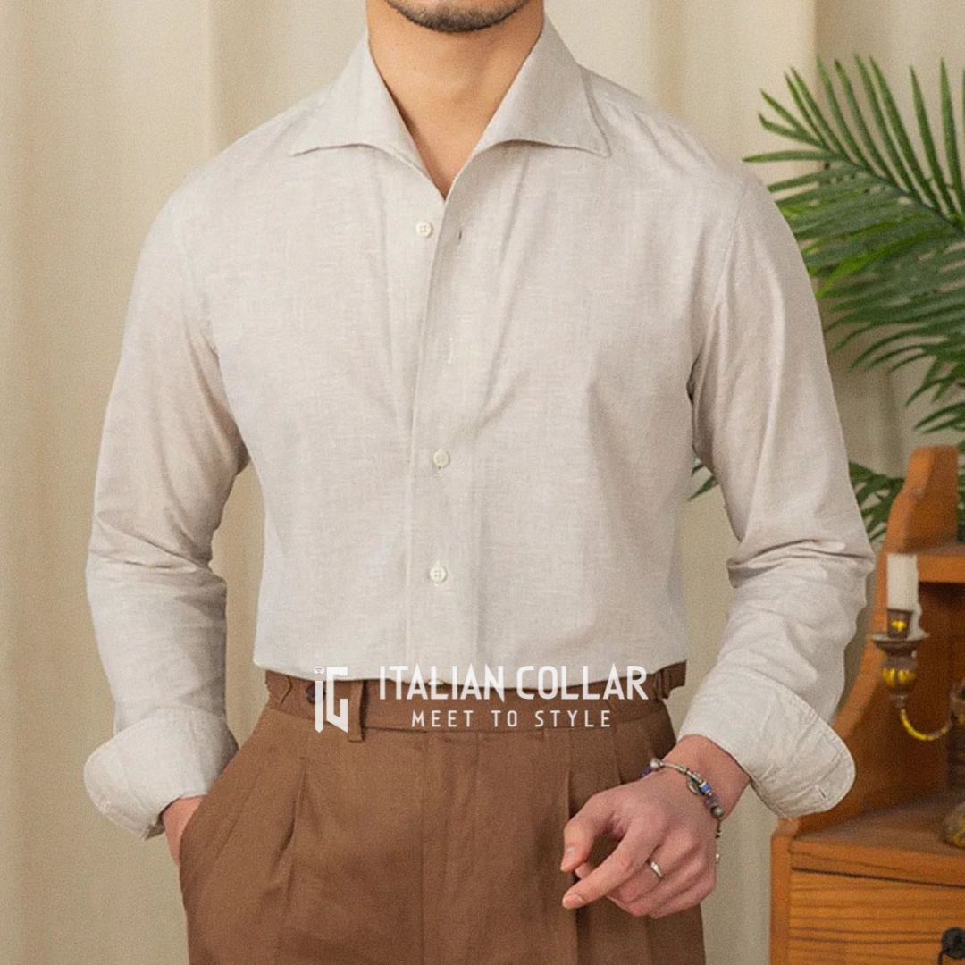 Erose Grey Shirt With Brown Italian Elegant Pants By Italian Collar