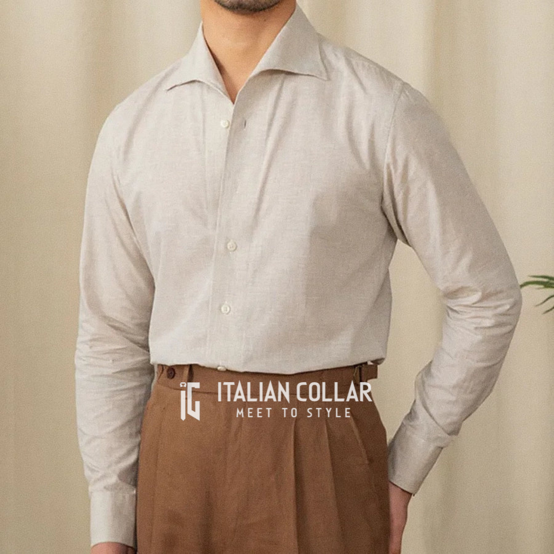 Erose Grey Shirt With Brown Italian Elegant Pants By Italian Collar