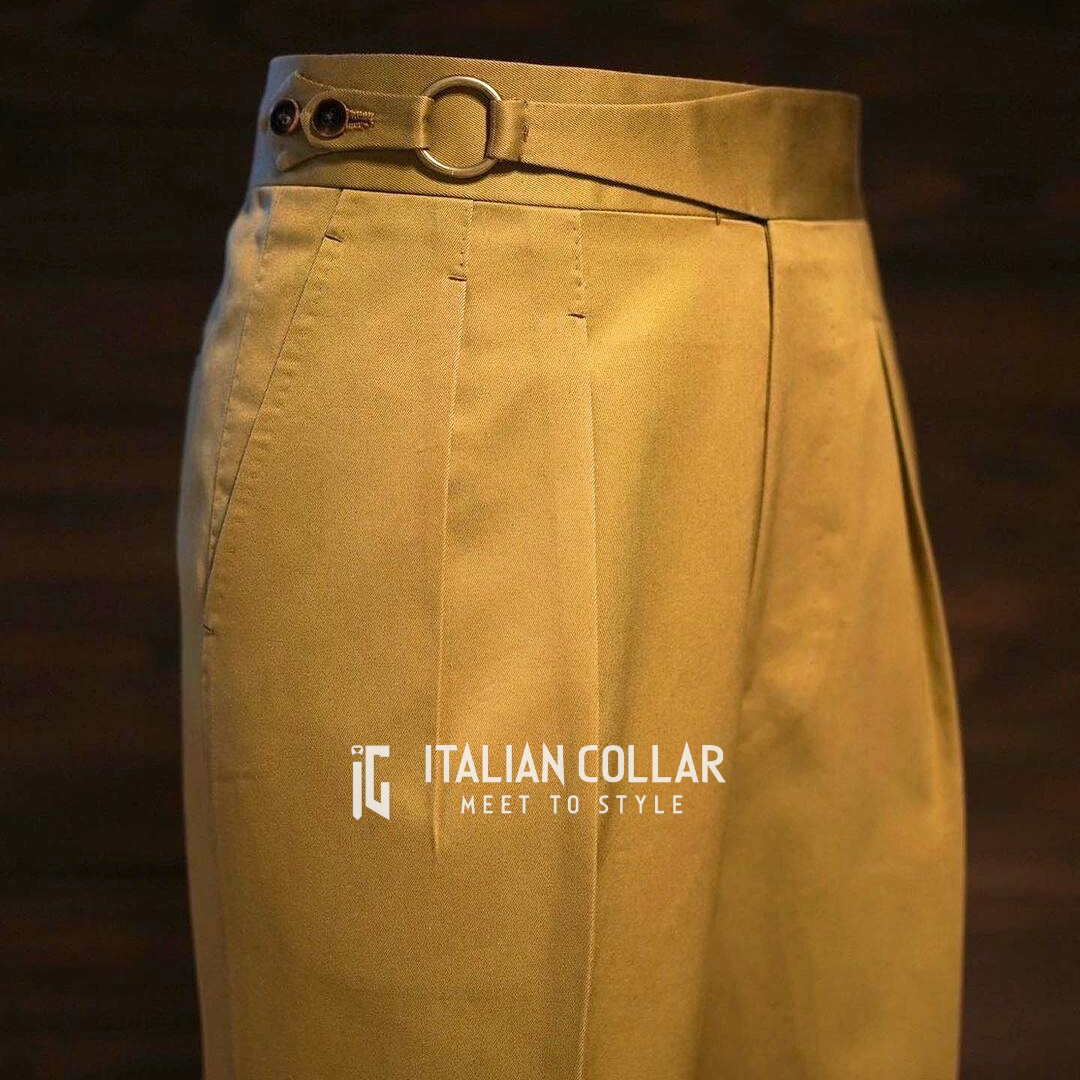 Khaki Ring Belt Gurkha Trousers By Italian Collar