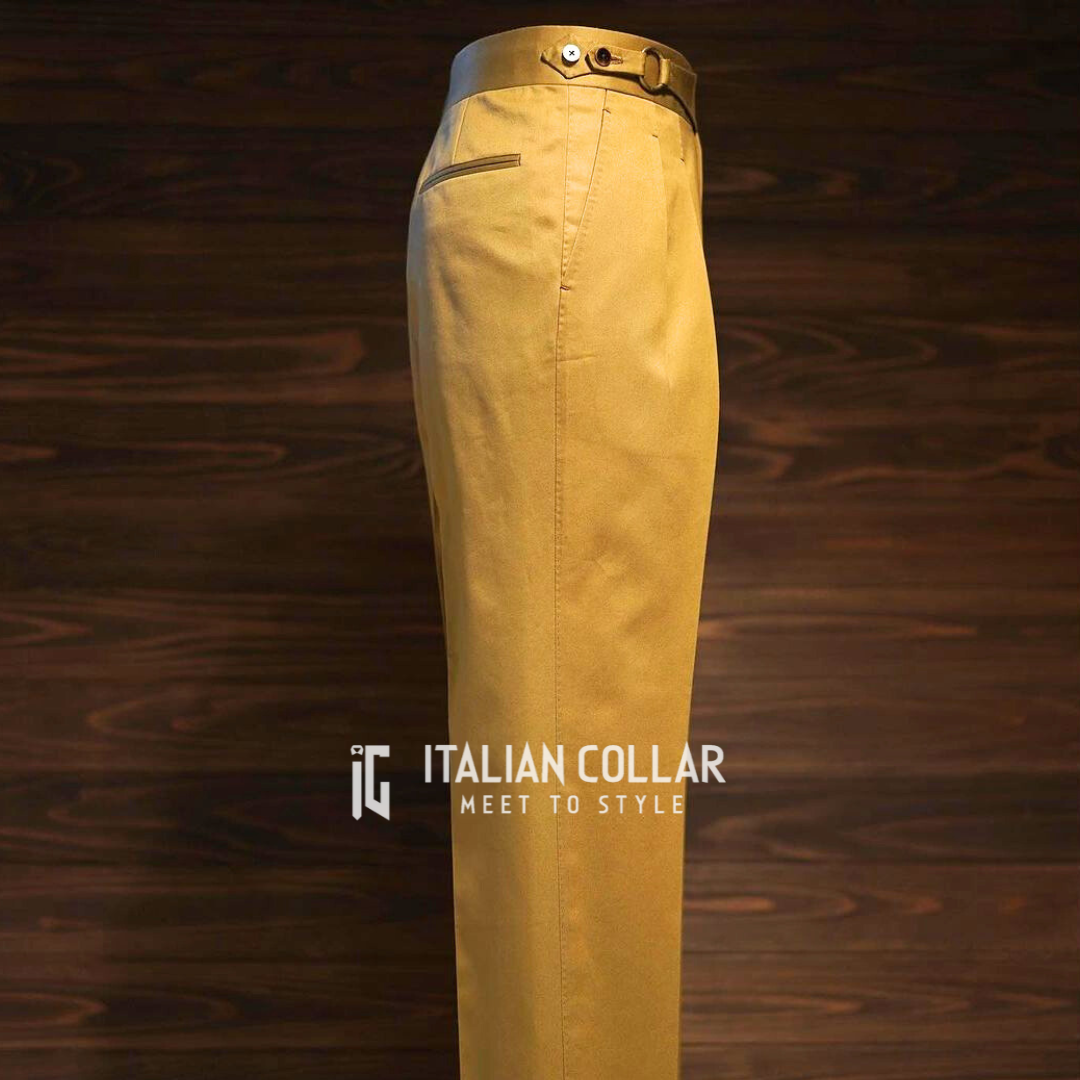 Khaki Ring Belt Gurkha Trousers By Italian Collar