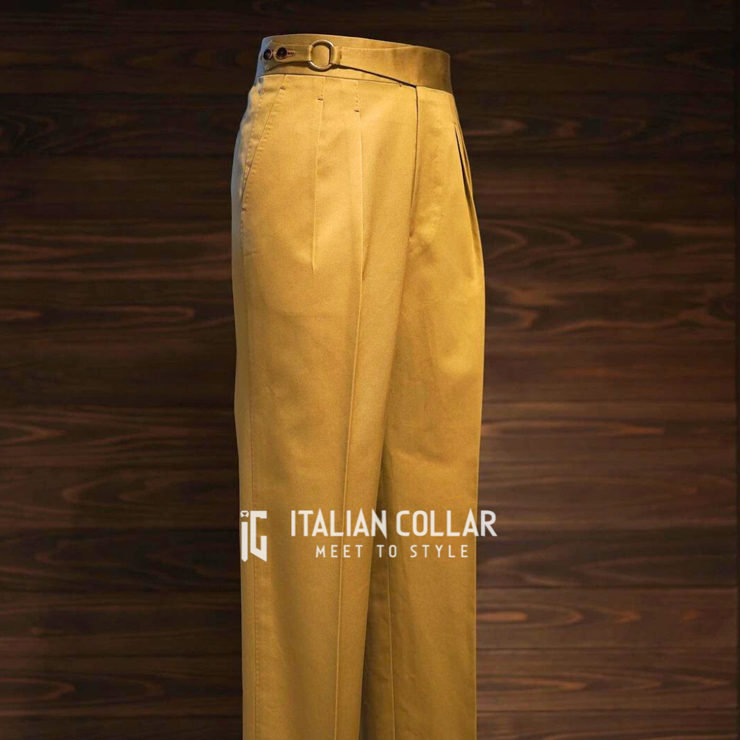Khaki Ring Belt Gurkha Trousers By Italian Collar