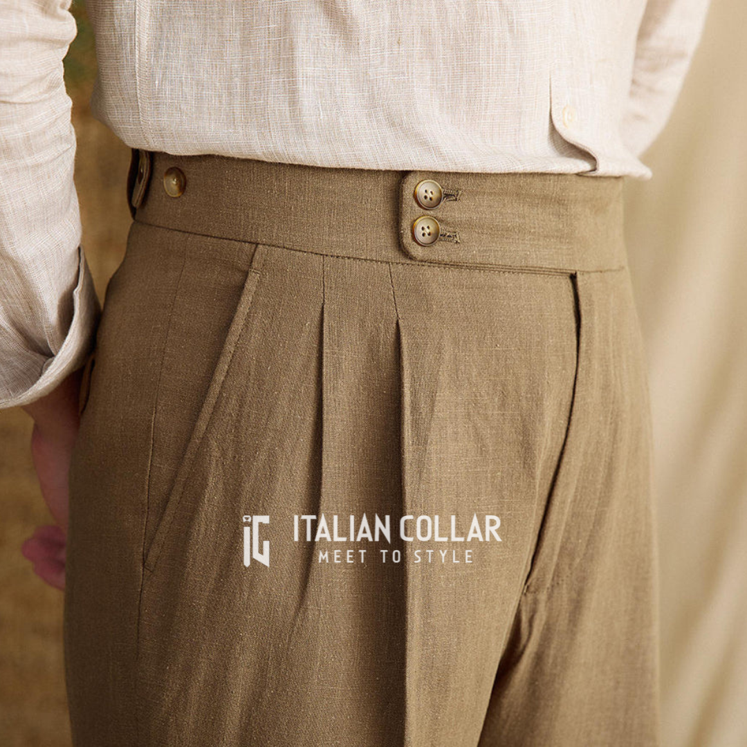 Khaki Signature Buttoned Gurkha Pants By Italian Collar