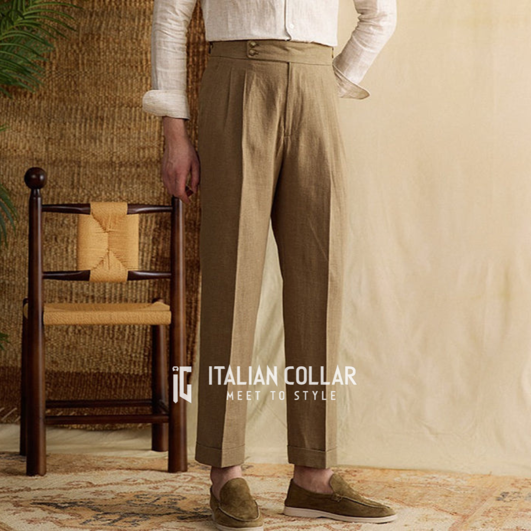 Khaki Signature Buttoned Gurkha Pants By Italian Collar