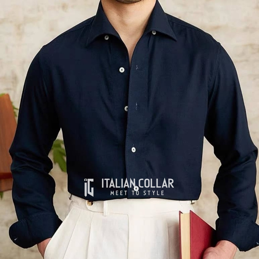 Old Money Navy Classic Shirts By Italian Collar