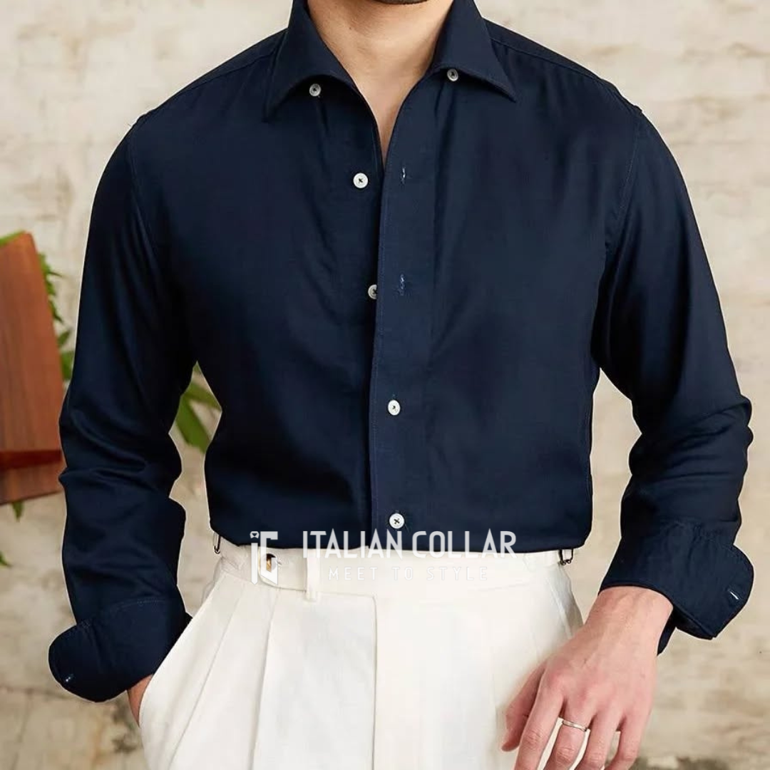 Old Money Navy Classic Shirts By Italian Collar