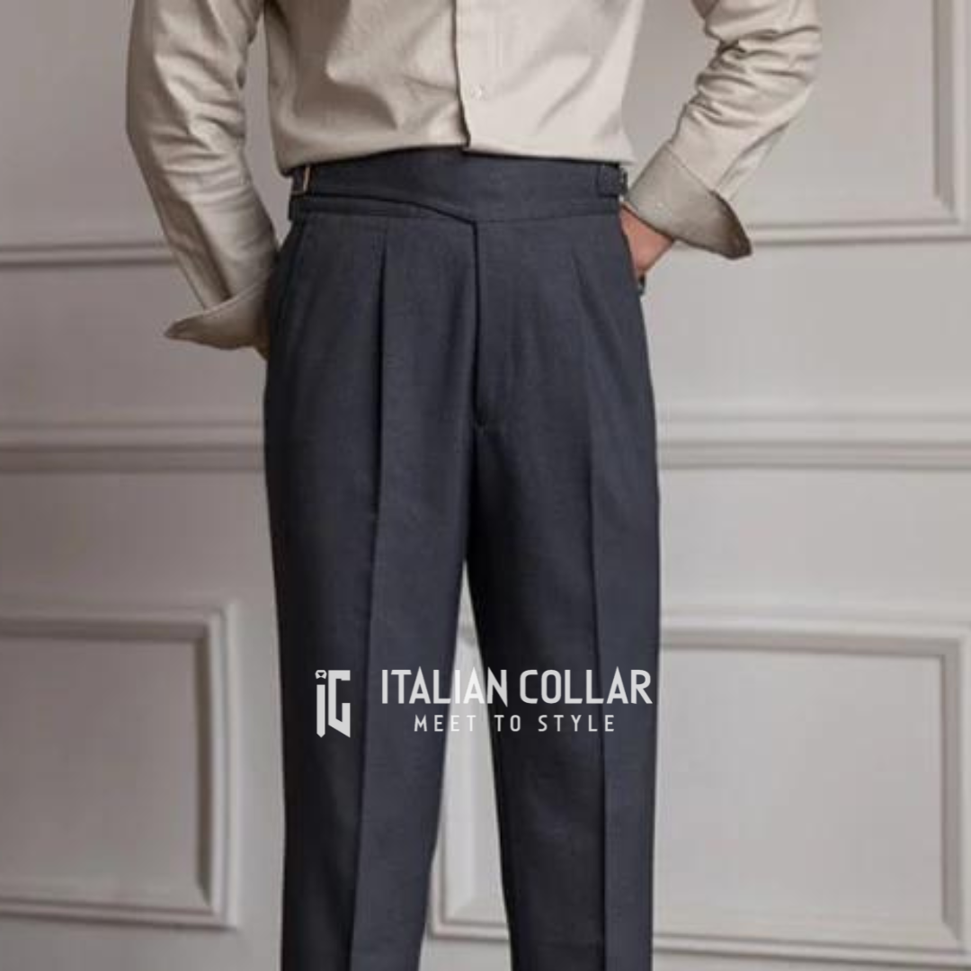 Navy Blue Italian Exotic Formal Gurkha Pants By Italian Collar