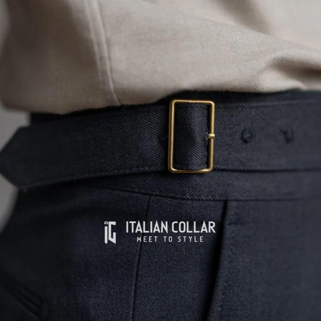 Navy Blue Italian Exotic Formal Gurkha Pants By Italian Collar