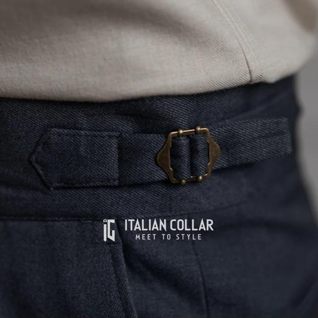 Navy Blue Italian Exotic Formal Gurkha Pants By Italian Collar