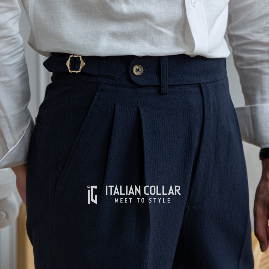 Navy Blue Short Gurkha Pants By Italian Collar