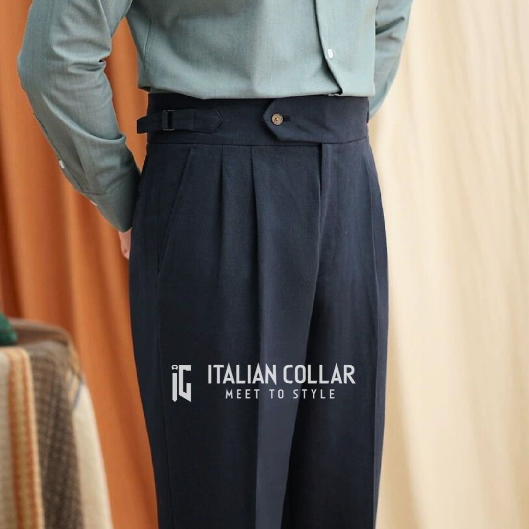Navy Blue Italian Signature Formal Gurkha Pants By Italian Collar