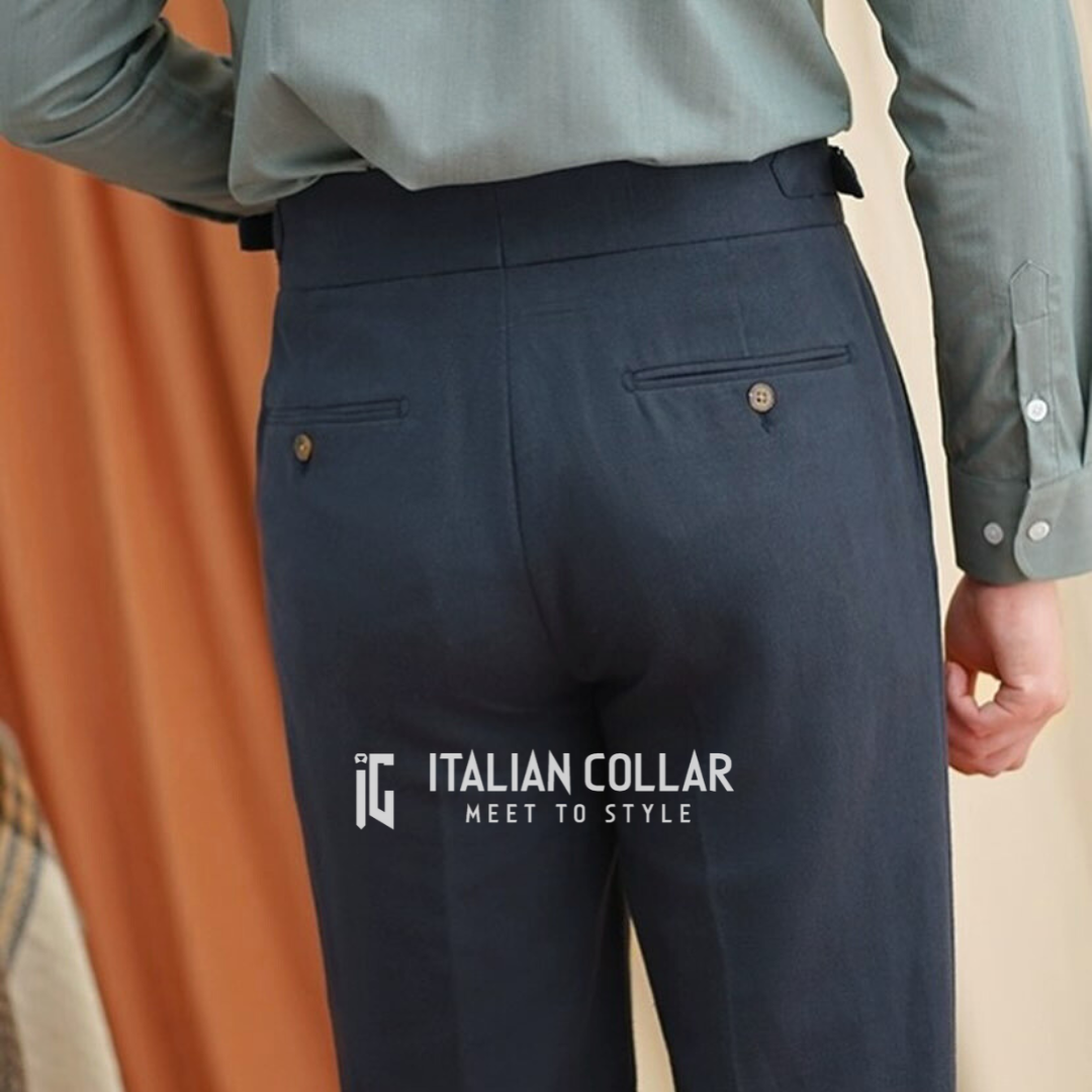 Navy Blue Italian Signature Formal Gurkha Pants By Italian Collar