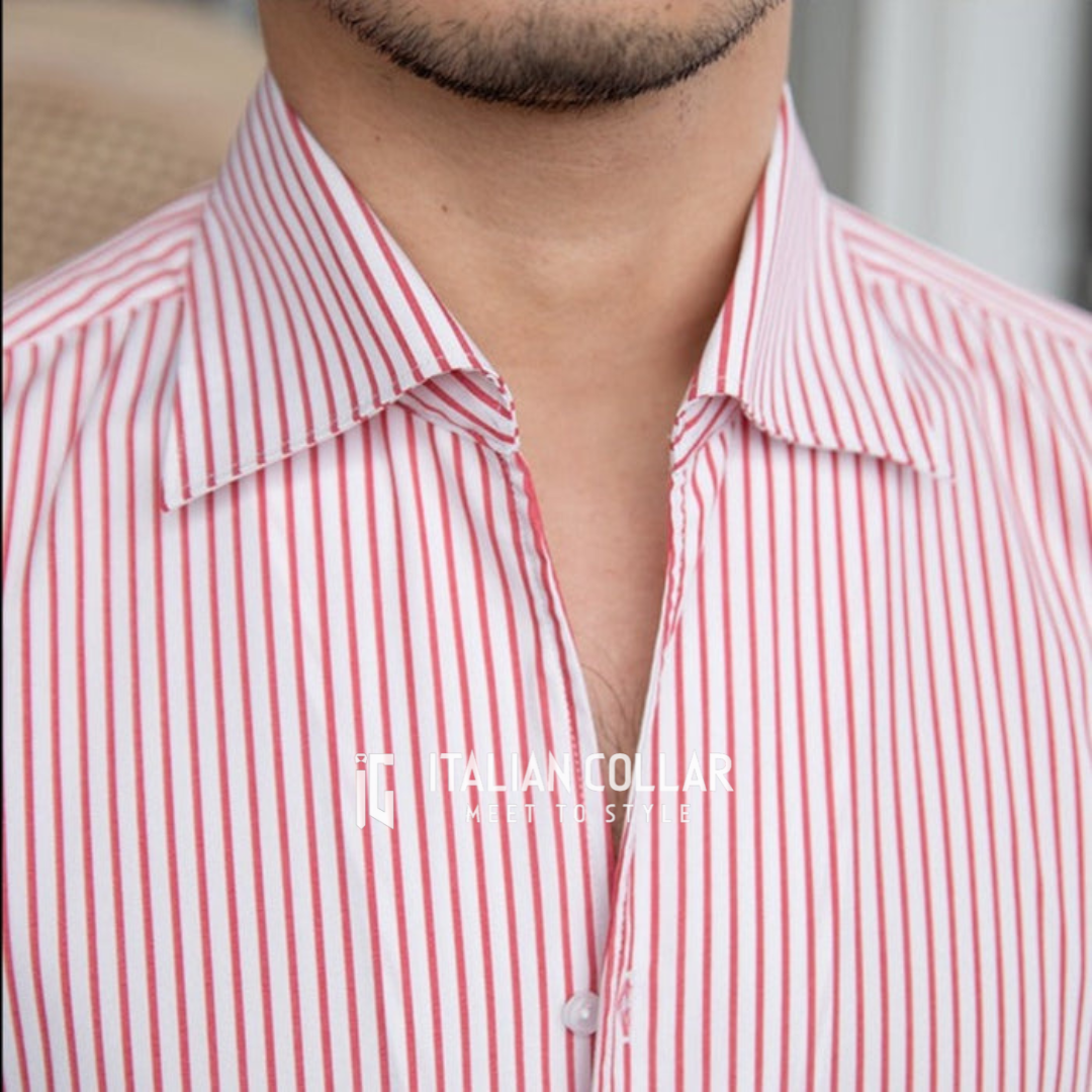 Pink Striped Shirts By Italian Collar