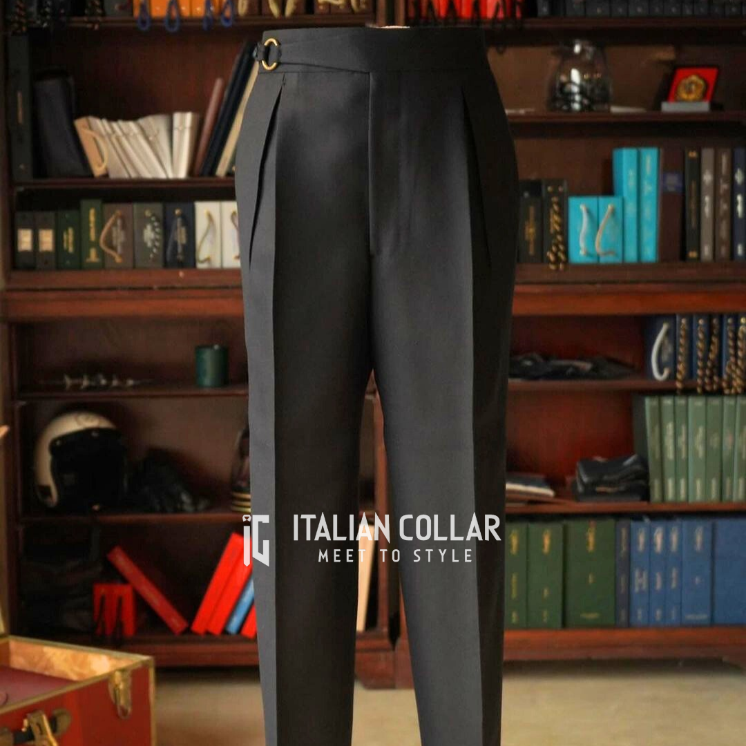 Black Ring Belt Gurkha Trousers By Italian Collar