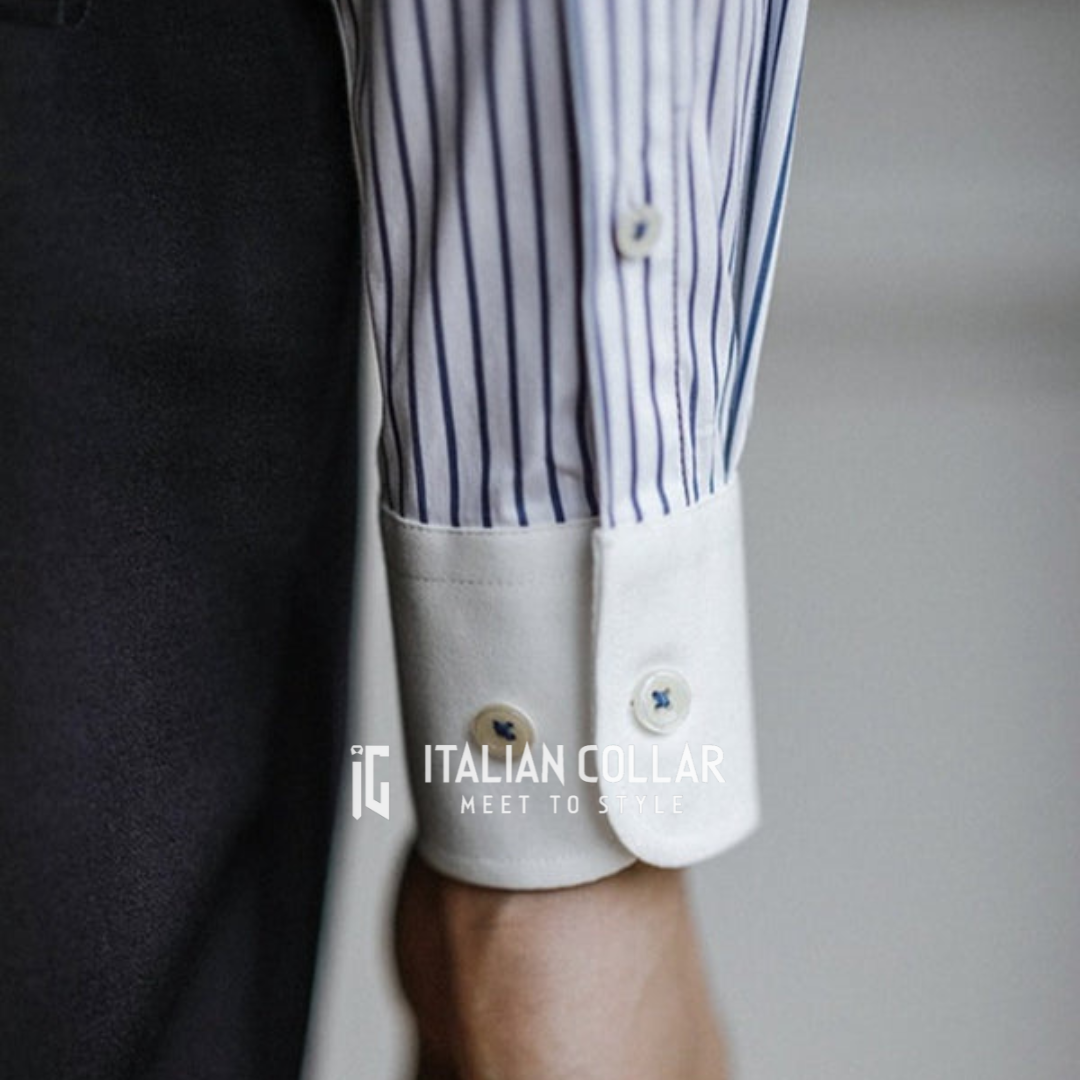 Sky Blue Old Money Elegant Stripped Shirts By Italian Collar