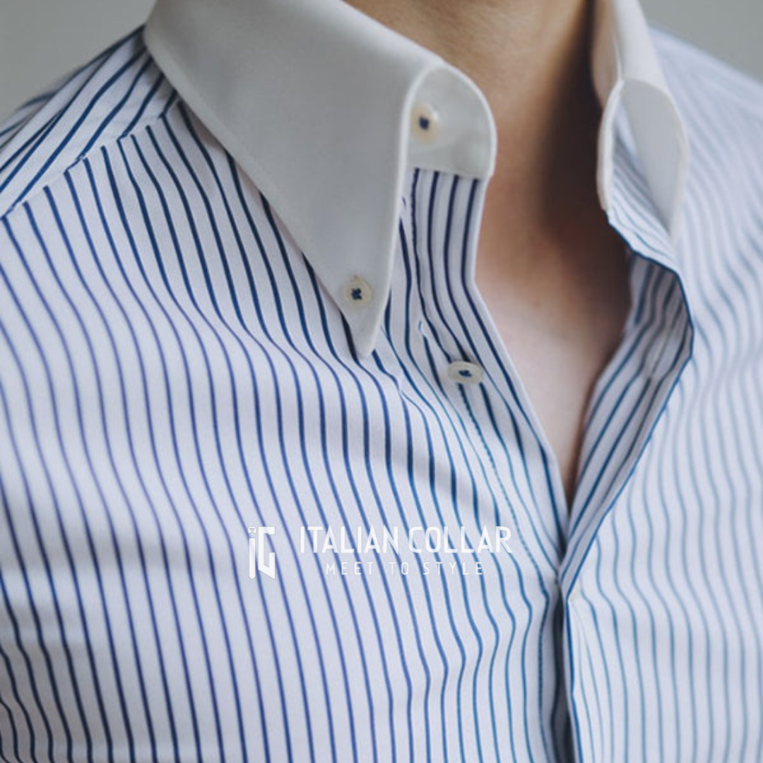 Sky Blue Old Money Elegant Stripped Shirts By Italian Collar