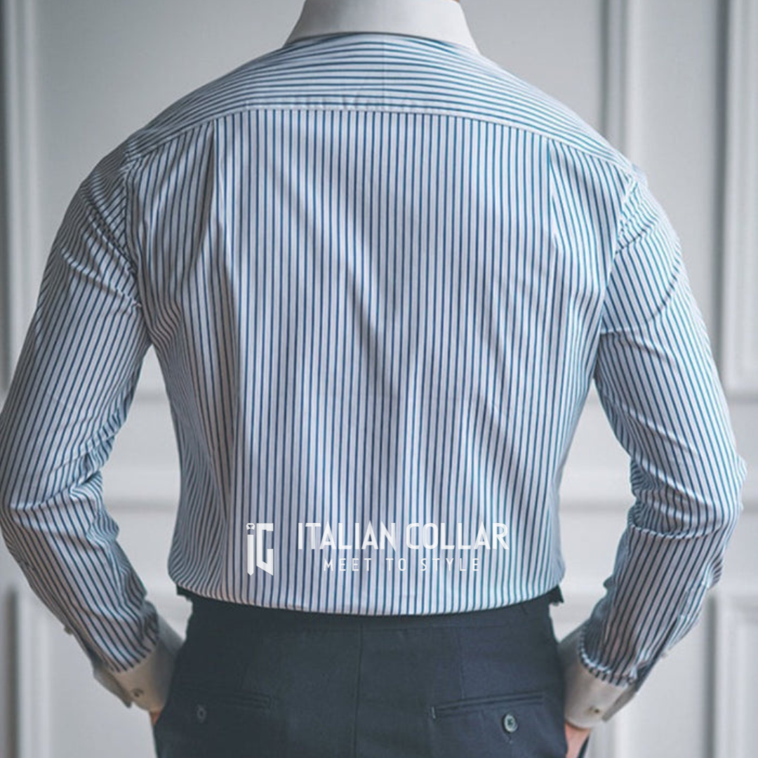 Sky Blue Old Money Elegant Stripped Shirts By Italian Collar