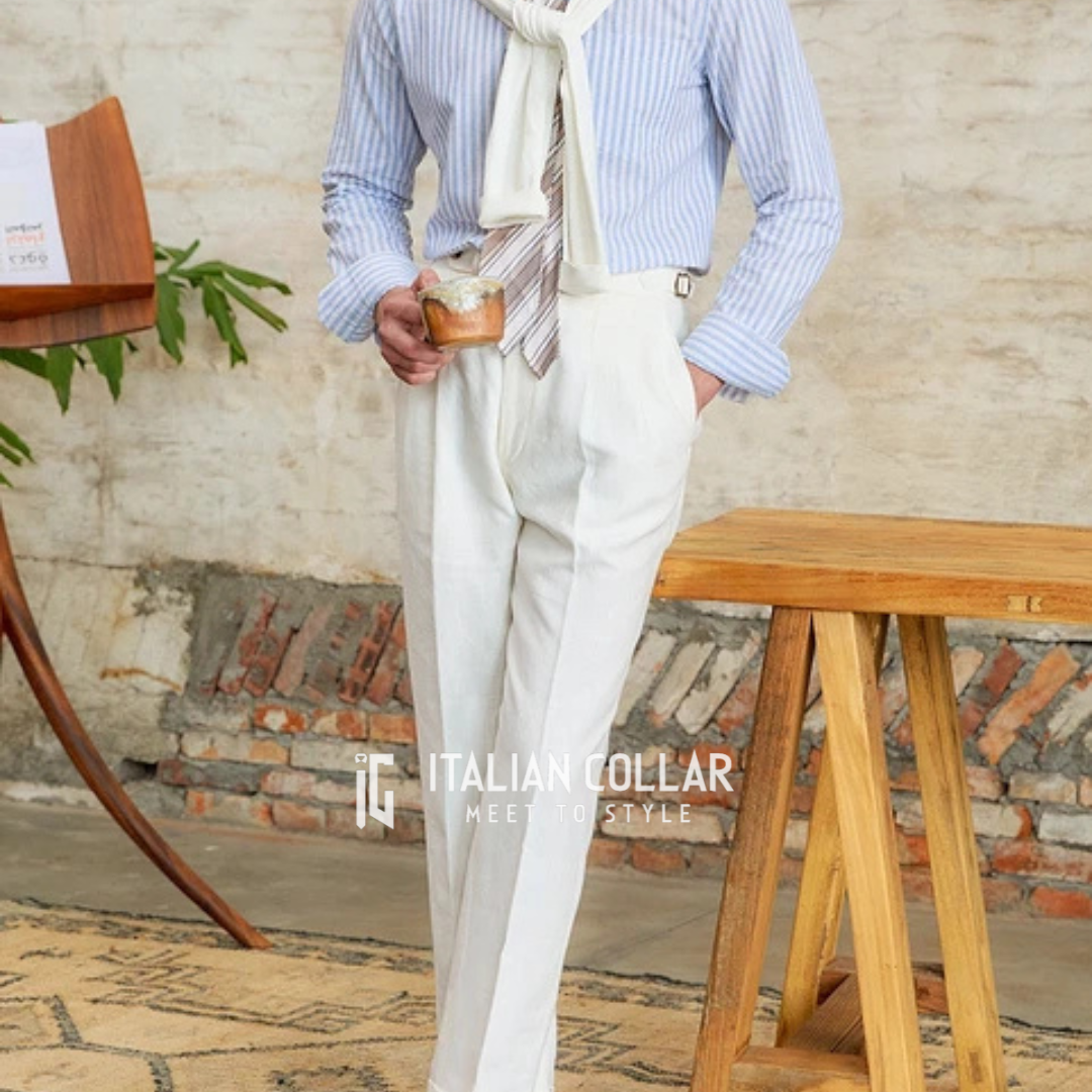 Sky Blue Oxford Stripped Blue Shirt By Italian Collar