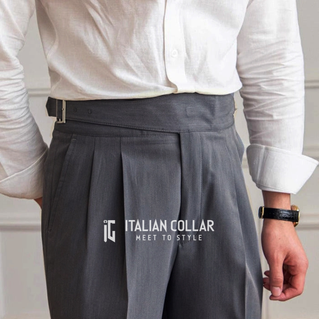 Stone Gray Classic Buckle Gurkha Pants By Italian Collar
