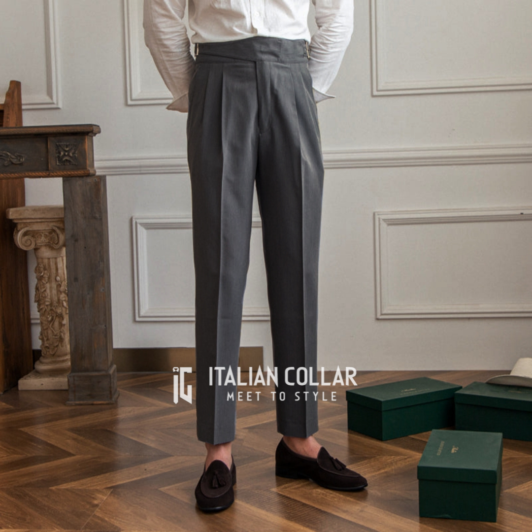Stone Gray Classic Buckle Gurkha Pants By Italian Collar