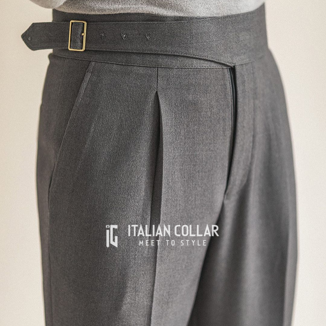 Stone Grey Italian Exotic Gurkha Pants By Italian Collar