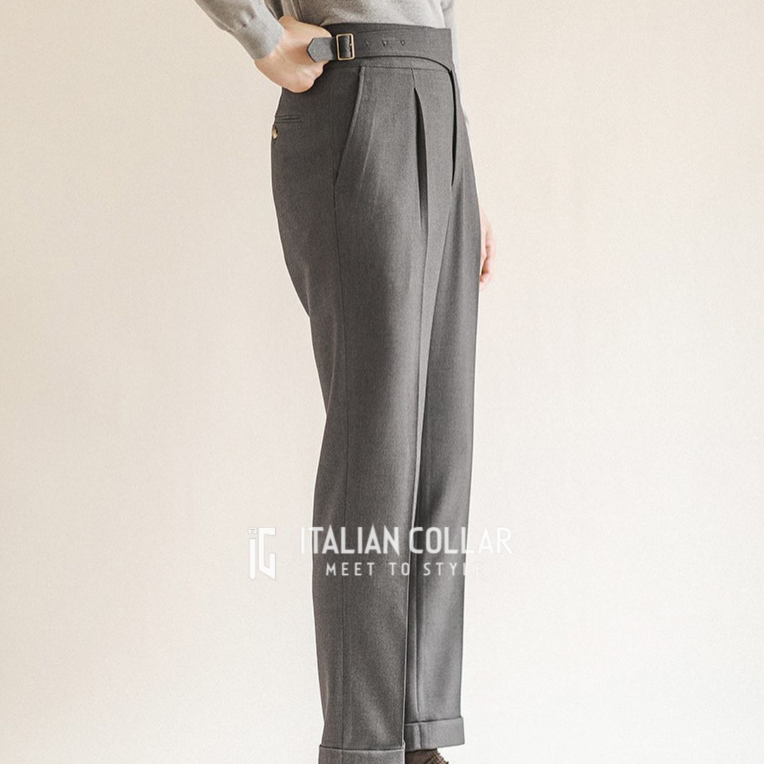 Stone Grey Italian Exotic Gurkha Pants By Italian Collar