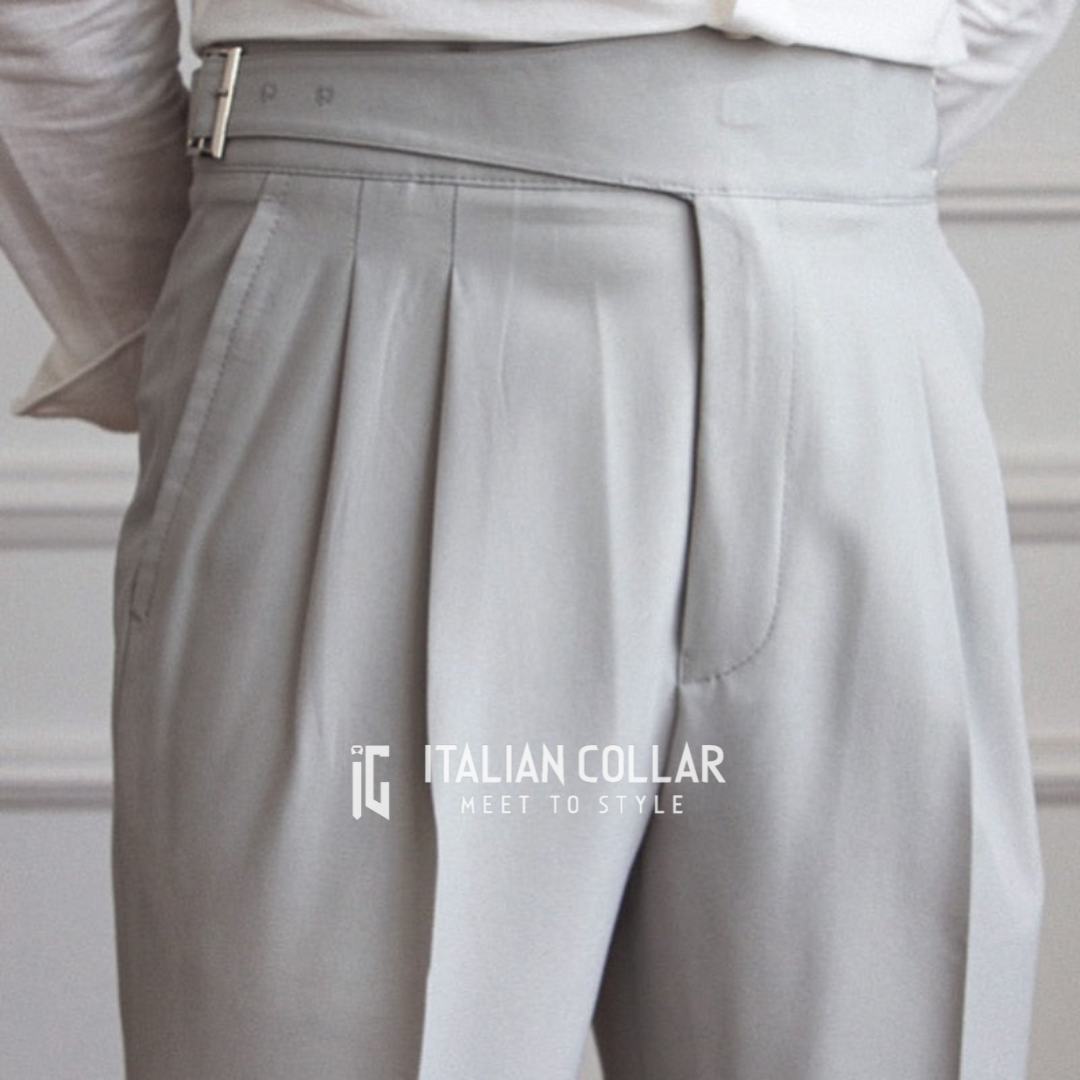 Ash Gray Classic Buckle Gurkha Pants By Italian Collar