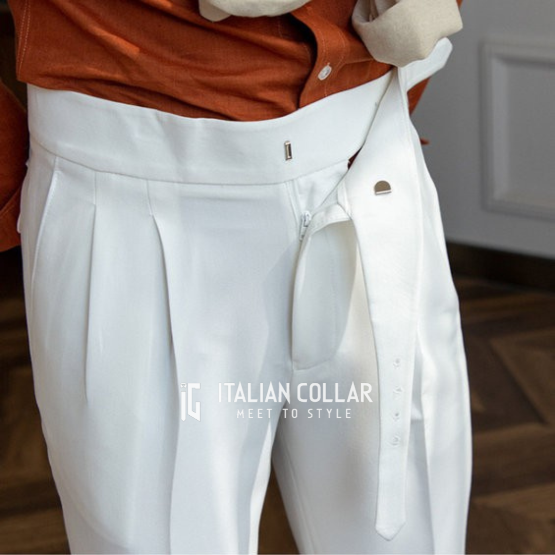 White Classic Buckle Gurkha Pants By Italian Collar
