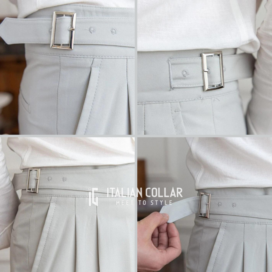 Ash Gray Classic Buckle Gurkha Pants By Italian Collar