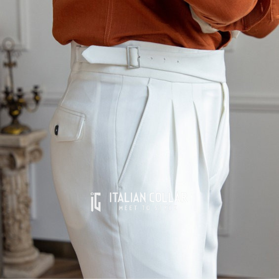 White Classic Buckle Gurkha Pants By Italian Collar