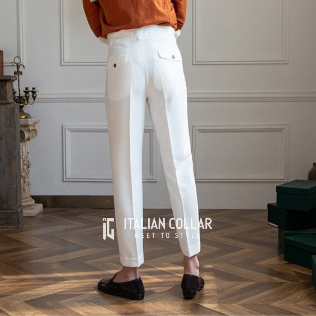 White Classic Buckle Gurkha Pants By Italian Collar