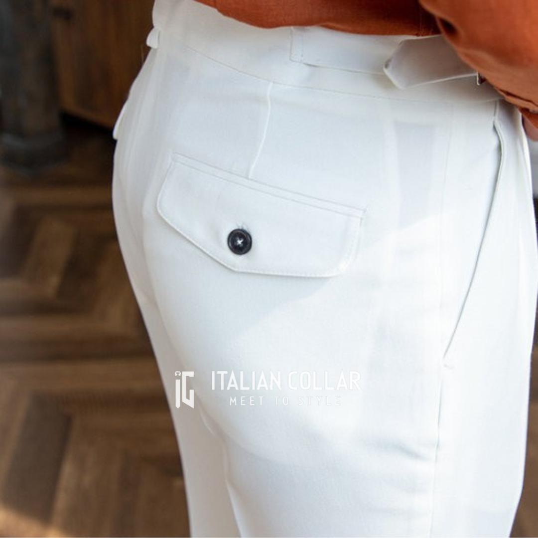 White Classic Buckle Gurkha Pants By Italian Collar
