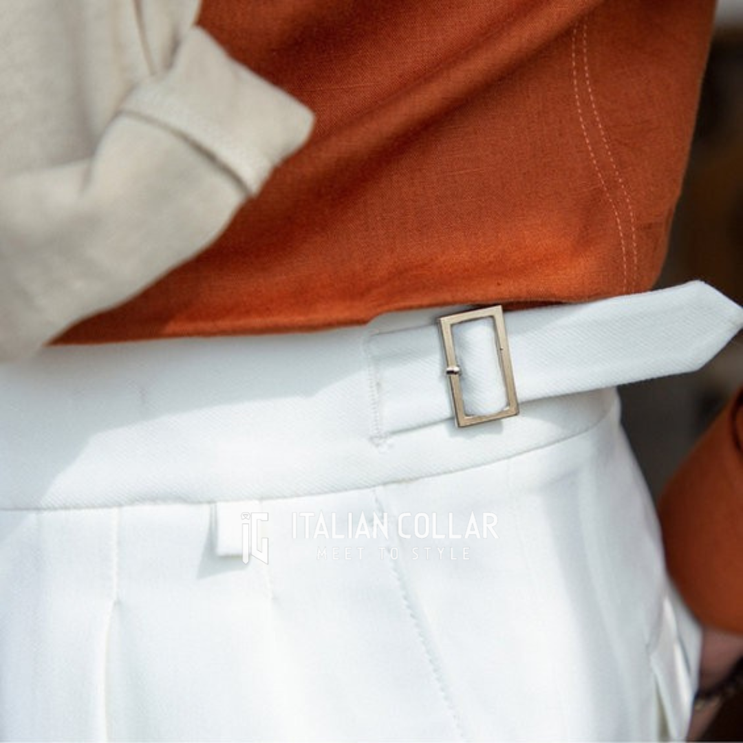White Classic Buckle Gurkha Pants By Italian Collar