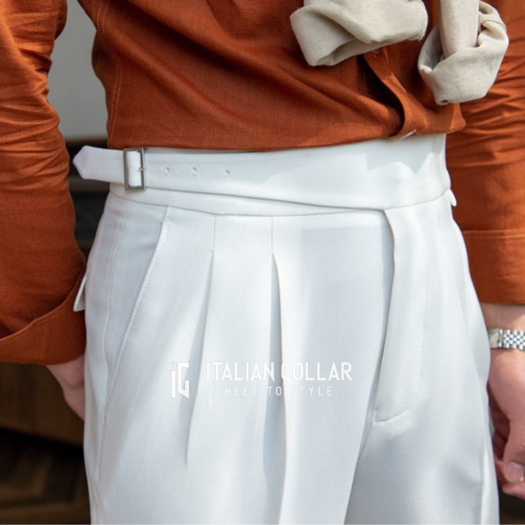 White Classic Buckle Gurkha Pants By Italian Collar