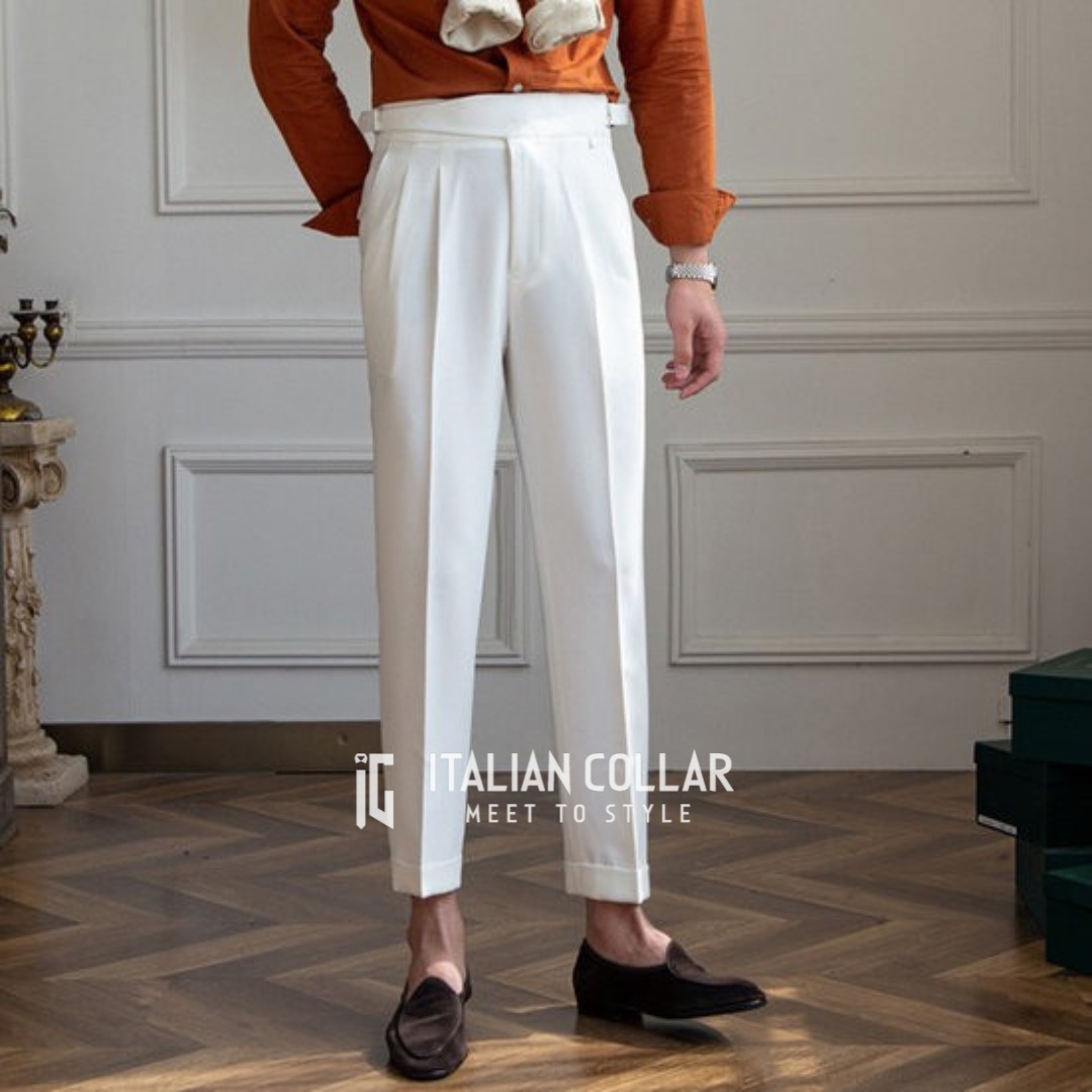 White Classic Buckle Gurkha Pants By Italian Collar